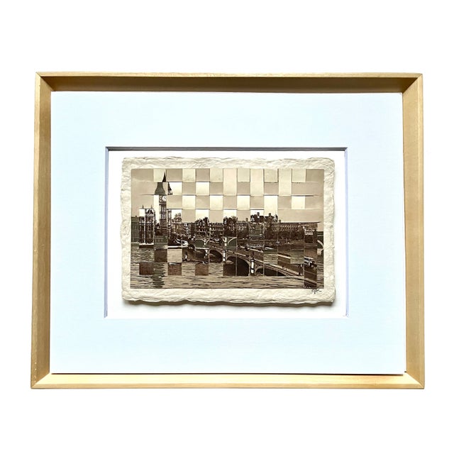 Big Ben, London - Hand Cut & Woven Vintage Photo Postcards, Framed For Sale