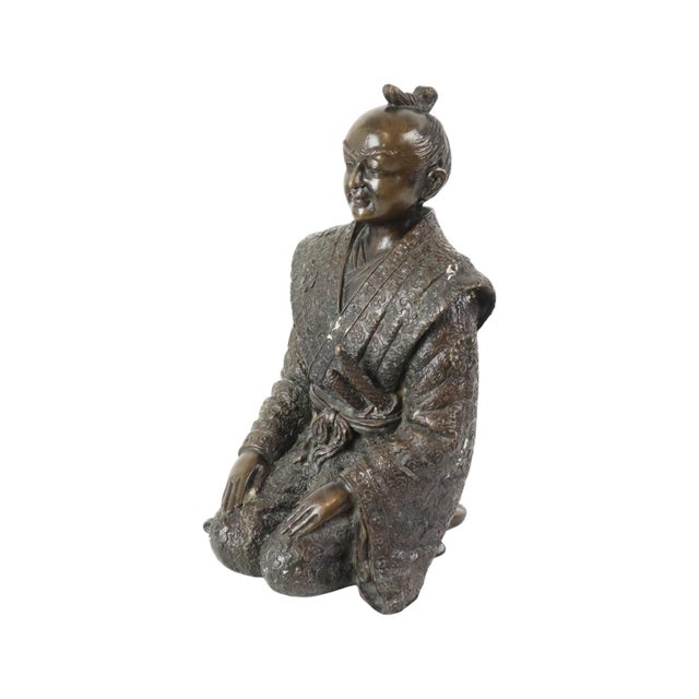 Japanese Artist, Bronze Sculpture of a Japanese Warrior Kneeling Samurai, 1950s, Bronze For Sale - Image 3 of 13
