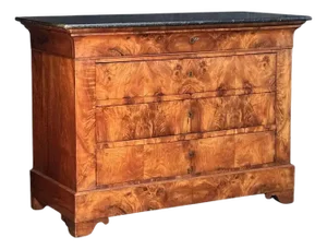 French Louis Philippe Chest or Commode of Burr Walnut With Marble Top