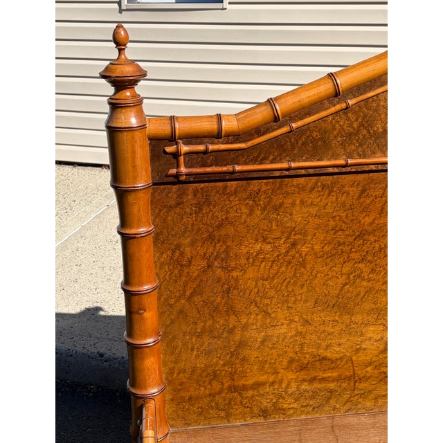 19th Century Rj Horner Style Faux Bamboo Birds Eye Maple Bed Frame For Sale - Image 11 of 12