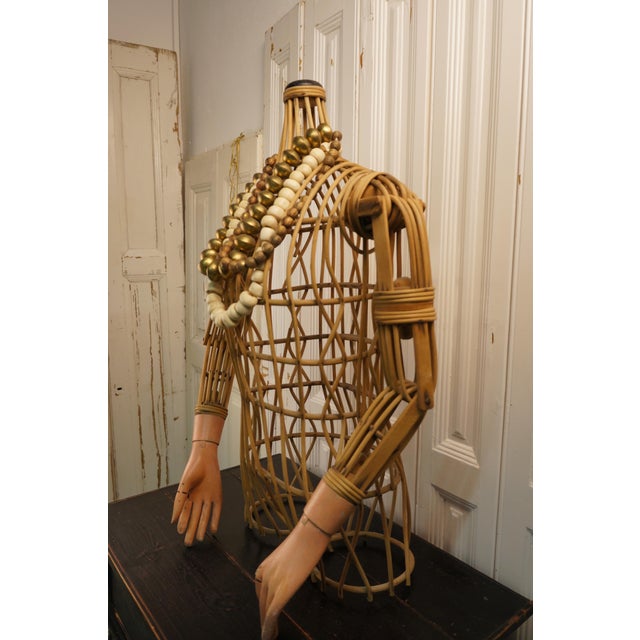 Wood Artisan Rattan Mannequin Bust For Sale - Image 7 of 8