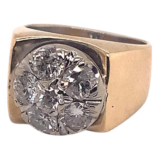Diamond Ring Unisex 14 Karat Yellow and White Gold 1.10 TCW Certified For Sale