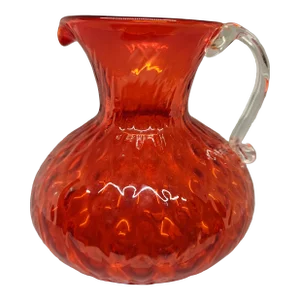 1970 Red /Orange Glass Pitcher W/Handle Pilgrim Glass Company. Bennington Pattern