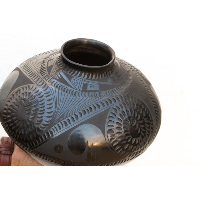 Black Engraved Black Clay Mata Ortiz Olla For Sale - Image 8 of 11
