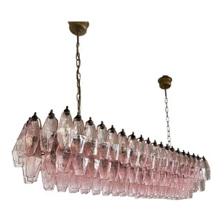 Murano Poliedri Chandelier | 138 Pink Glass Elements, Italian Statement Lighting For Sale