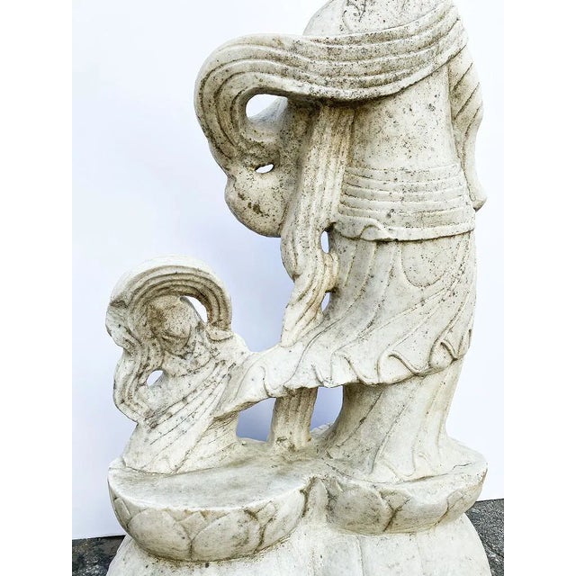 Mid 20th Century Large Carved Marble Standing Guan Yin Garden Statue For Sale - Image 10 of 13