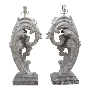 Pair of Vintage Distressed Silver Gilt Plume Lamps