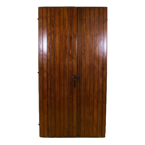 Rustic Pine Double Slatted Door with Hardware For Sale