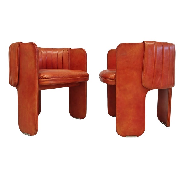 Leather Dinette Tub Chairs by Luigi Massoni for Poltrona Frau, 1970s, Set of 2 For Sale
