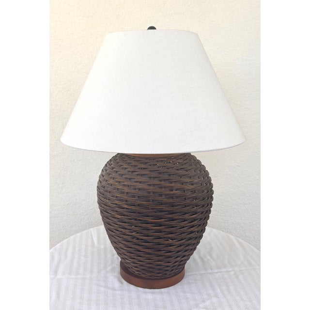 Lauren by Ralph Lauren Rattan and Wood Table Lamp, With Shade For Sale - Image 9 of 12