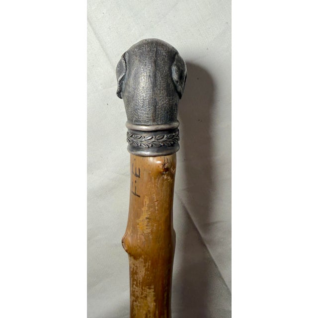 Antique 19th Century Handmade 800 Sterling Silver Wood Dog Walking Stick Cane For Sale - Image 16 of 18