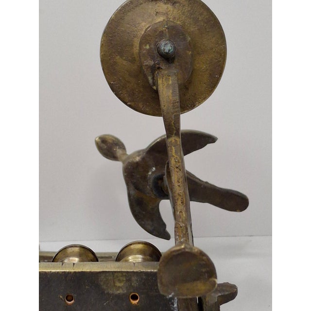 Antique 19th C. Polish Brass Bench Menorah Hanukkah Lamp Lions Birds Openwork For Sale - Image 17 of 18