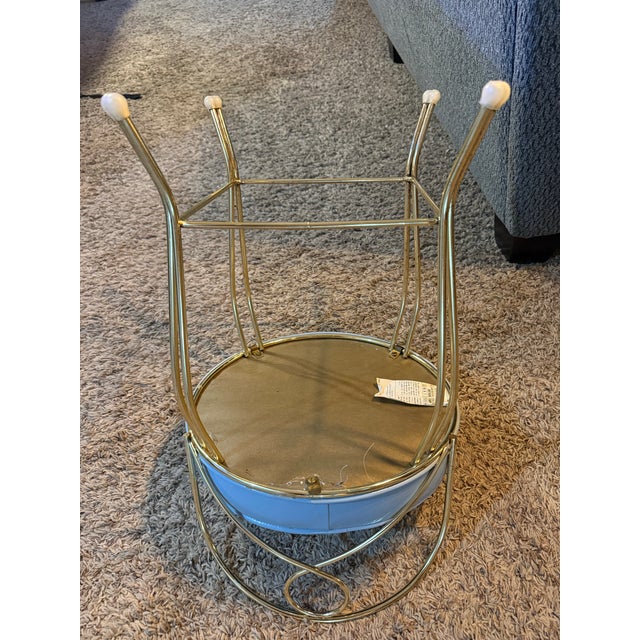 Plastic Vintage Mid-Century Hollywood Regency Brass Vanity Chair Stool - Pastel Blue Vinyl - George Koch Sons For Sale - Image 7 of 12
