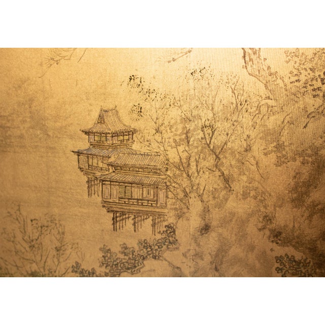 1960s Landscape With Bridge, Showa Era Japanese Painted Byobu Screen For Sale - Image 10 of 18