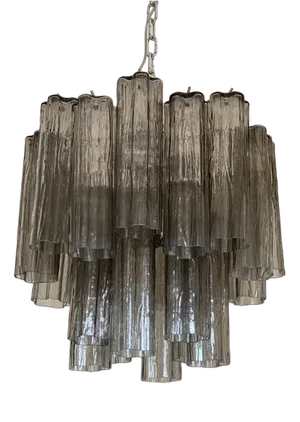 Gray Tronchi Murano Glass Chandelier in Venini Style from Simoeng