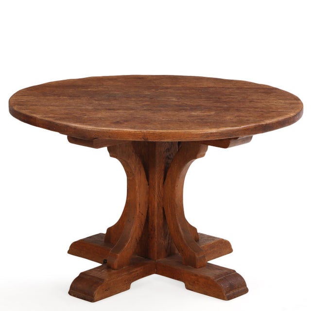 Mid-Century Modern Round French Oak Brutalist Dining Table With Hand Gouged Tabletop, C. 1940 For Sale - Image 3 of 7