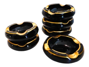 Cambridge Ebony With Gold No. 388 - Set of 6 Personal 2 1/2" Ashtrays