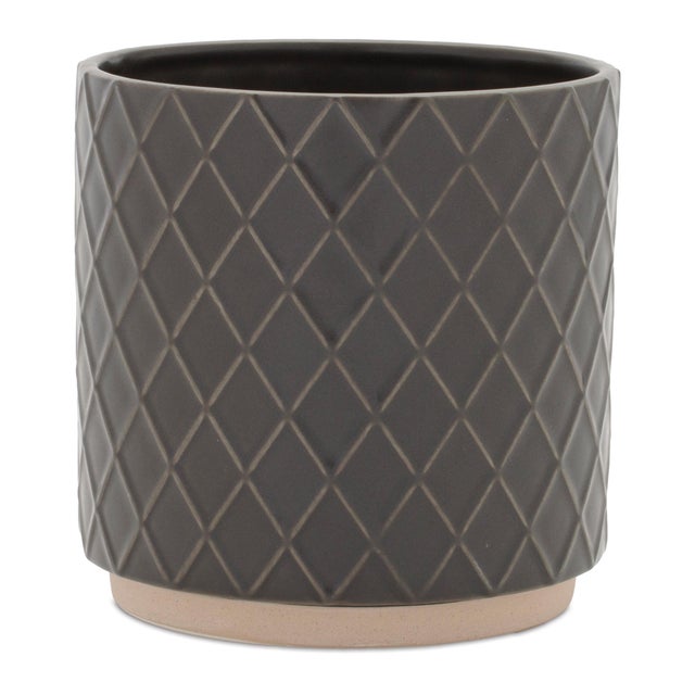 Add a modern touch to your space with the Ceramic Diamond Pattern Planter Set. Featuring cool grey and beige tones with a...