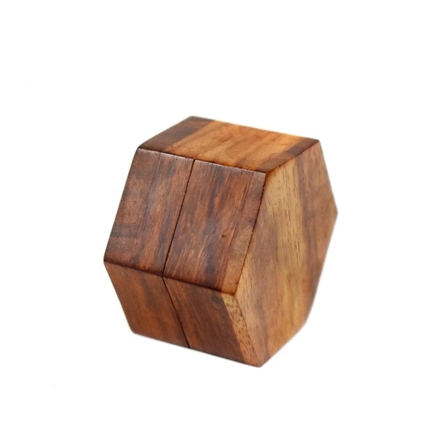 Wood Mid 20th Century Vintage Hand Made Inlaid Brass Wooden Hexagon Box For Sale - Image 7 of 8