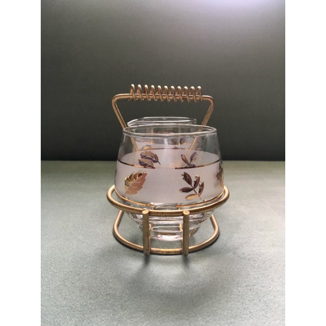 Mid-Century Libbey Golden Leaves Cream & Sugar Set With Wire Caddy- 3 Pieces For Sale - Image 9 of 13