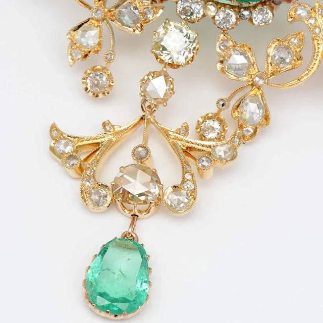 Gia Certified Belle Époque 14k & 22k Gold Necklace With 45.8ct Colombian Emeralds & 15.9ct Diamonds, Circa 1900 For Sale - Image 13 of 16