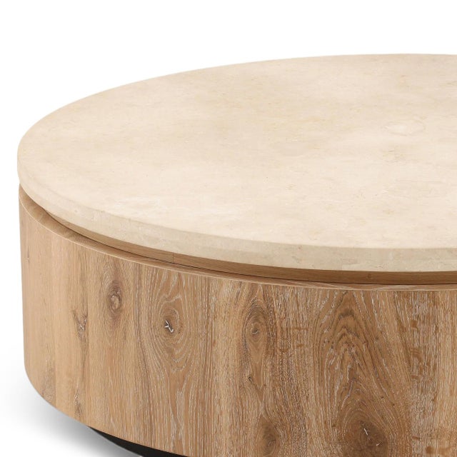 Contemporary Cream Marble Oak Contemporary Coffee Table For Sale - Image 3 of 3