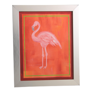 Flamingo Minimalist Pop Art Americana Bird Apricot Crimson Orange Original Oil Painting by Cleo Plowden