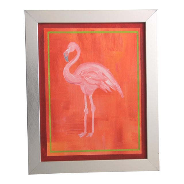 Flamingo Minimalist Pop Art Bird Apricot Crimson Orange Original Oil Paiting by Cleo Plowden For Sale