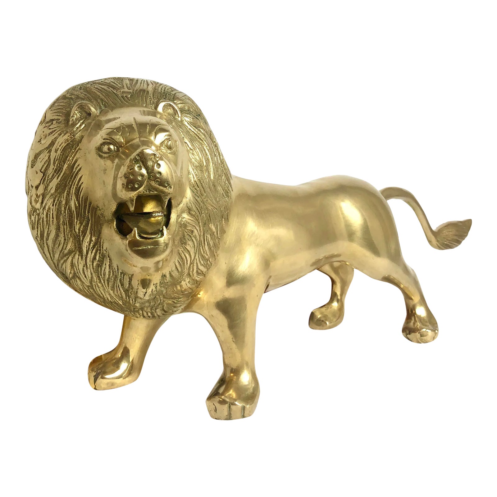 Solid Brass Lion Figure 23" King of the Jungle Cat Statue Mid Century ...