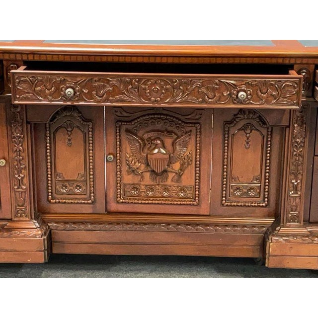 2000 - 2009 Solid Mahogany Wood Hand Carved Office Executive Large Resolute/President Desk For Sale - Image 5 of 12