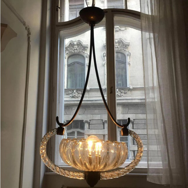 Art Deco Italian Chandelier attributed to Ercole Barovier, Murano, 1940s For Sale - Image 10 of 11