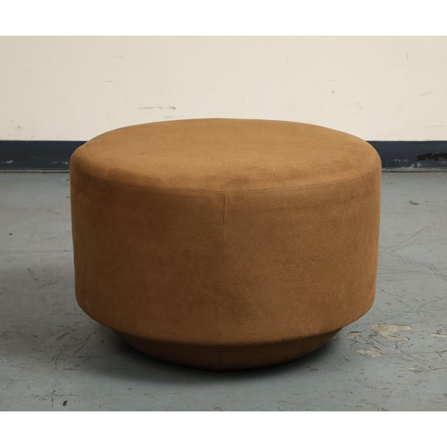 Contemporary Round Brown Suede Ottomans For Sale - Image 12 of 18