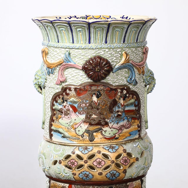 Mid 20th Century Vintage Japanese Satsuma Bead-Design Ceramic Umbrella Stand For Sale - Image 5 of 14