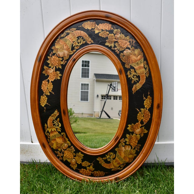 1980s Vtg. Painted Oval Tuscan Style Wall Mirror W/Fruit & Cornucopia Designs For Sale - Image 5 of 13