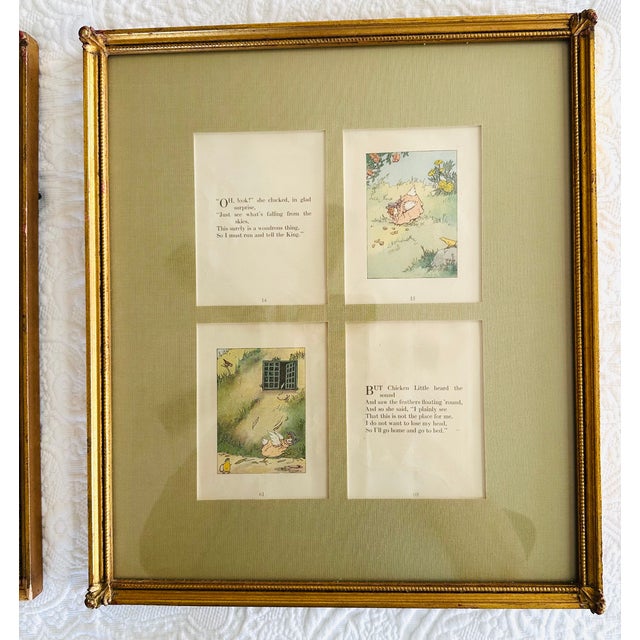 Framed 1920s Antique "Chicken Little" Children's Book Plates - A Pair For Sale - Image 9 of 11
