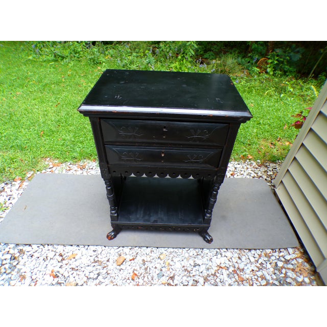 Antique Carved Black Ebonized Aesthetic Movement Victorian Entry Table For Sale - Image 4 of 18
