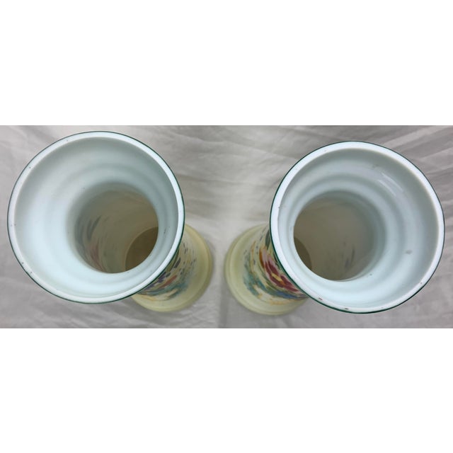 Glass Painted Milk Glass Vases, Set of 2 For Sale - Image 7 of 8