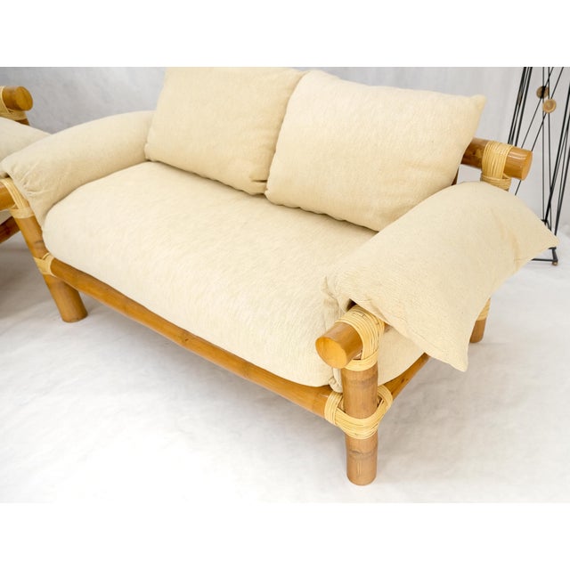 Wood Pair of c1970s Vintage Massive Thick Bamboo Bases Loveseats MINT For Sale - Image 7 of 14
