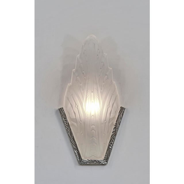 Metal French Art Deco Wall Sconces by Verreries Des Hanots 1925 France - A Pair For Sale - Image 7 of 10