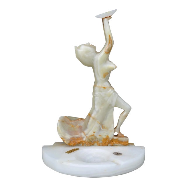 Unique Art Deco Style Onyx Sculpture Which May Be Used as a Candle Holder or Ashtray For Sale