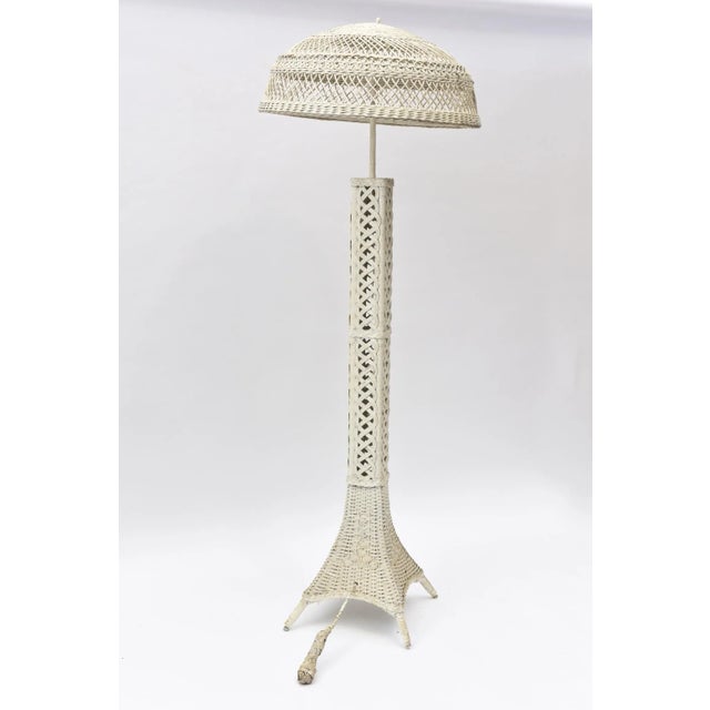 Victorian Wicker Standing Parlor Lamp with Splay Foot Base and Woven Open Work For Sale In Miami - Image 6 of 11