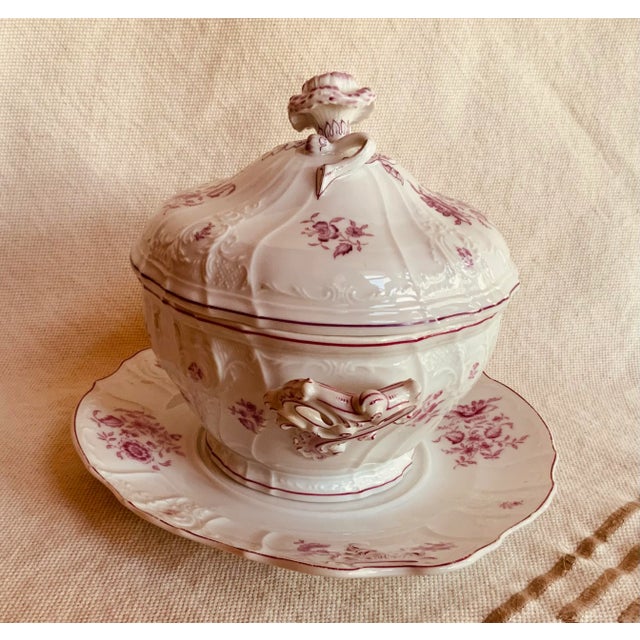 Ceramic Antique French Porcelain Sauce Tureen & Underplate, Circa 1820, Rose Floral For Sale - Image 7 of 12