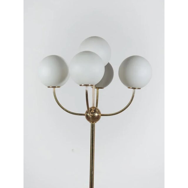 Metal Brass and Opal Globe Floor Lamp, Germany, 1970s For Sale - Image 7 of 11