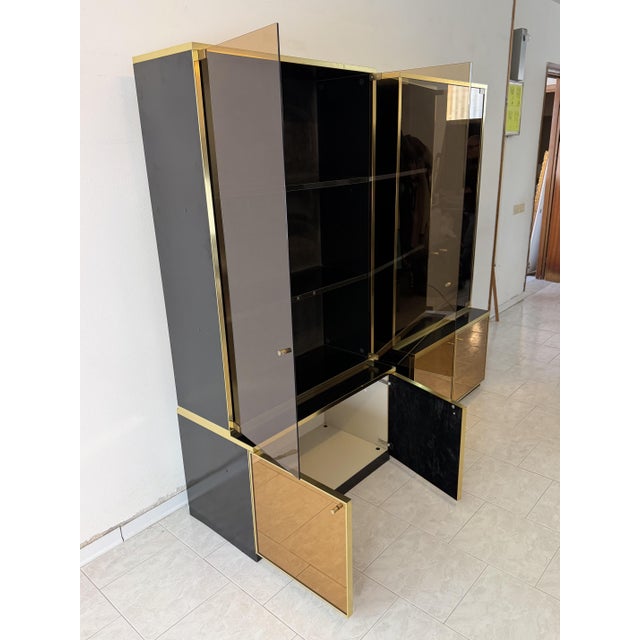 Display Cases in Brass Gold and Smoked Mirrored Glass attributed to Renato Zevi, 1970, Set of 2 For Sale - Image 4 of 8