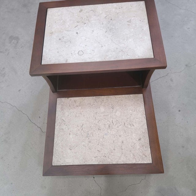 Mid-Century Modern Mid-Century Modern Bassett Walnut/Marble Coffee Table & Step End Table-2 Piece Set For Sale - Image 3 of 12