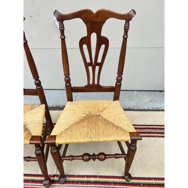 American A Pair of Country Queen Anne Rush Seat Side Chairs, Hudson Valley of New York, Circa 1760’s For Sale - Image 3 of 12