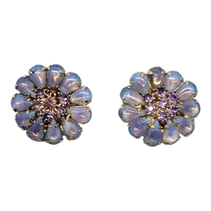 Vintage Signed Weiss Goldtone Purple Rhinestone Flower Clip Earrings - 2 Pieces