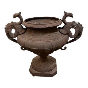 Early 20th Century Cast Iron Urn With Dragon Handles