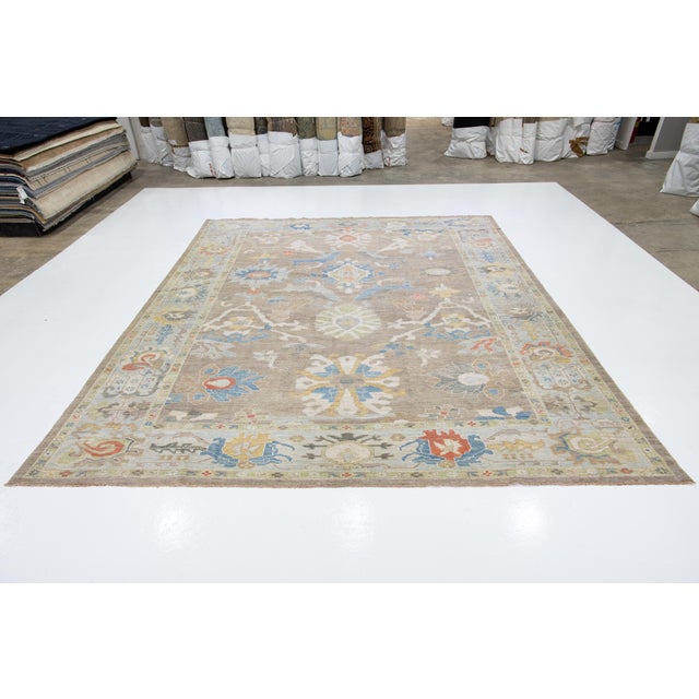 11 X 14 Modern Designed Sultanabad Wool Rug Handmade in Warm Beige For Sale - Image 9 of 13