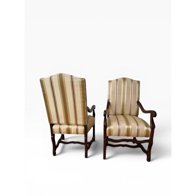 Beige Pair of Pearson Furniture Armchairs – Striped Upholstery & Curved Silhouette For Sale - Image 8 of 15